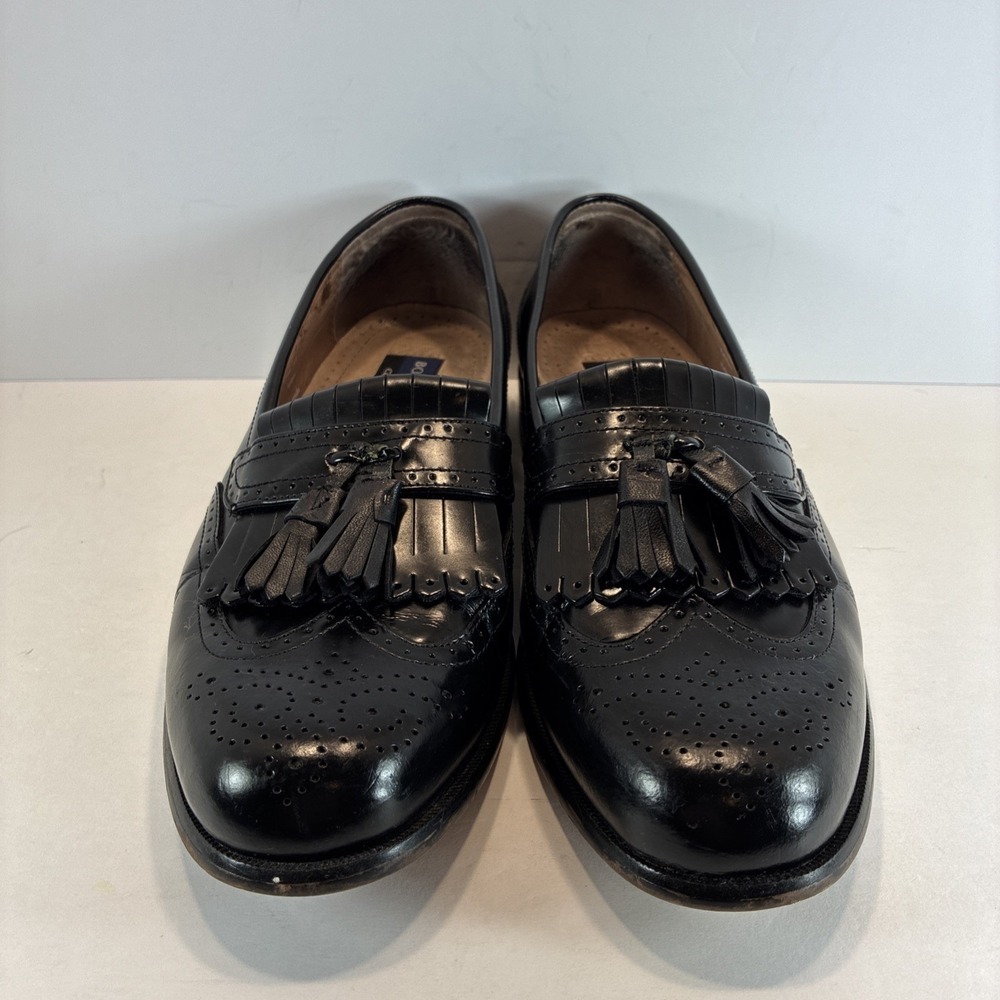 Men's Sz 9.5 M Leather Shoes Bostonian Classics First Flex Black Tassel Wingtip - Picture 4 of 16